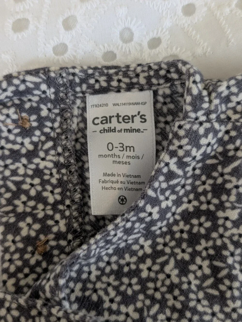 Carter's Black and White Floral Long-Sleeve Pajama Top with Headband